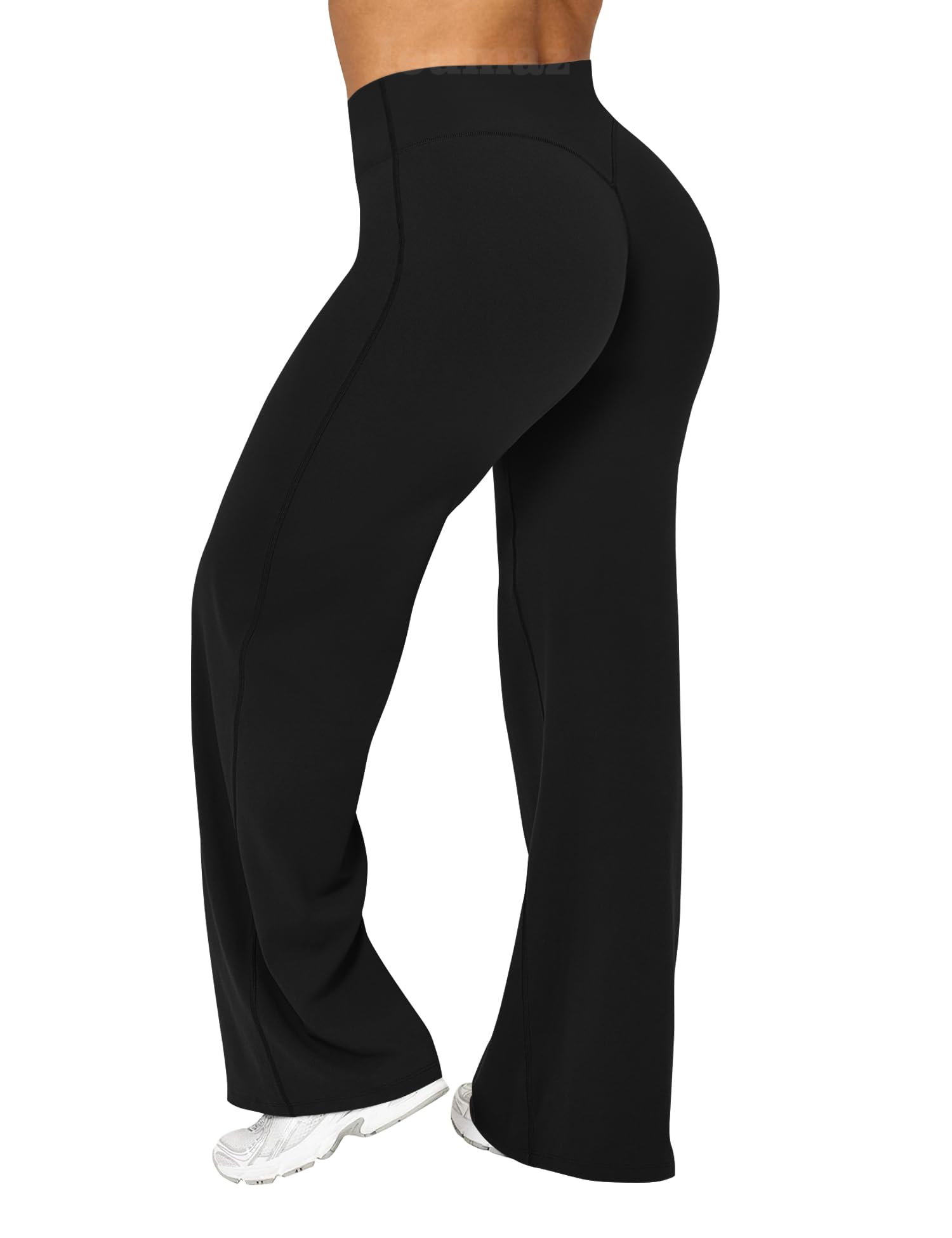 Ieumaz Women Straight Leggings Bottoms High Waist Gym Workout Leggings Stretch Casual Wide Leg Yoga Pants