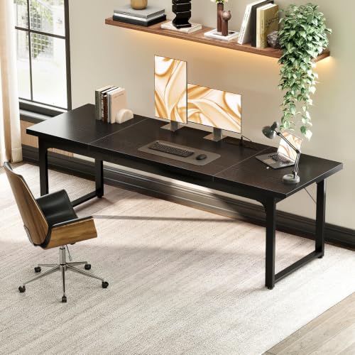 Image of Coleshome 79 Inch Long Computer Desk with Power Outlet, Thicker Desktop & Legs, Large Heavy Duty Office Desk for Home Office & Gaming, Black