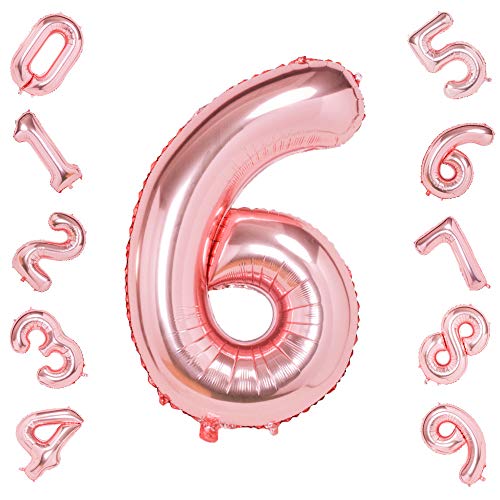40 Inch Rose Gold Jumbo Digital Number 6 Balloons Huge Giant Balloons Foil Mylar Balloons for Birthday