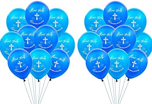 20 Pcs First Holy Communion Decorations Balloons,Baptism Gifts for Boys Confirmation Decorations,Helium or Air Fill Memorial Balloons,Christening Decorations,1st Birthday Decorations