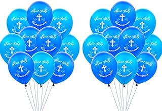 20 Pcs First Holy Communion Decorations Balloons,Baptism Gifts for Boys Confirmation Decorations,Helium or Air Fill Memorial Balloons,Christening Decorations,1st Birthday Decorations