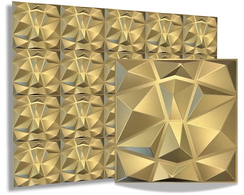3D Paneele 50x50cm PVC Kunststoffpaneele Wandpaneele Gaming Zimmer Wand Decke 3D Optik - 8 Stück 2m² PVC 3D Platten D094 Diamant Champagnergold