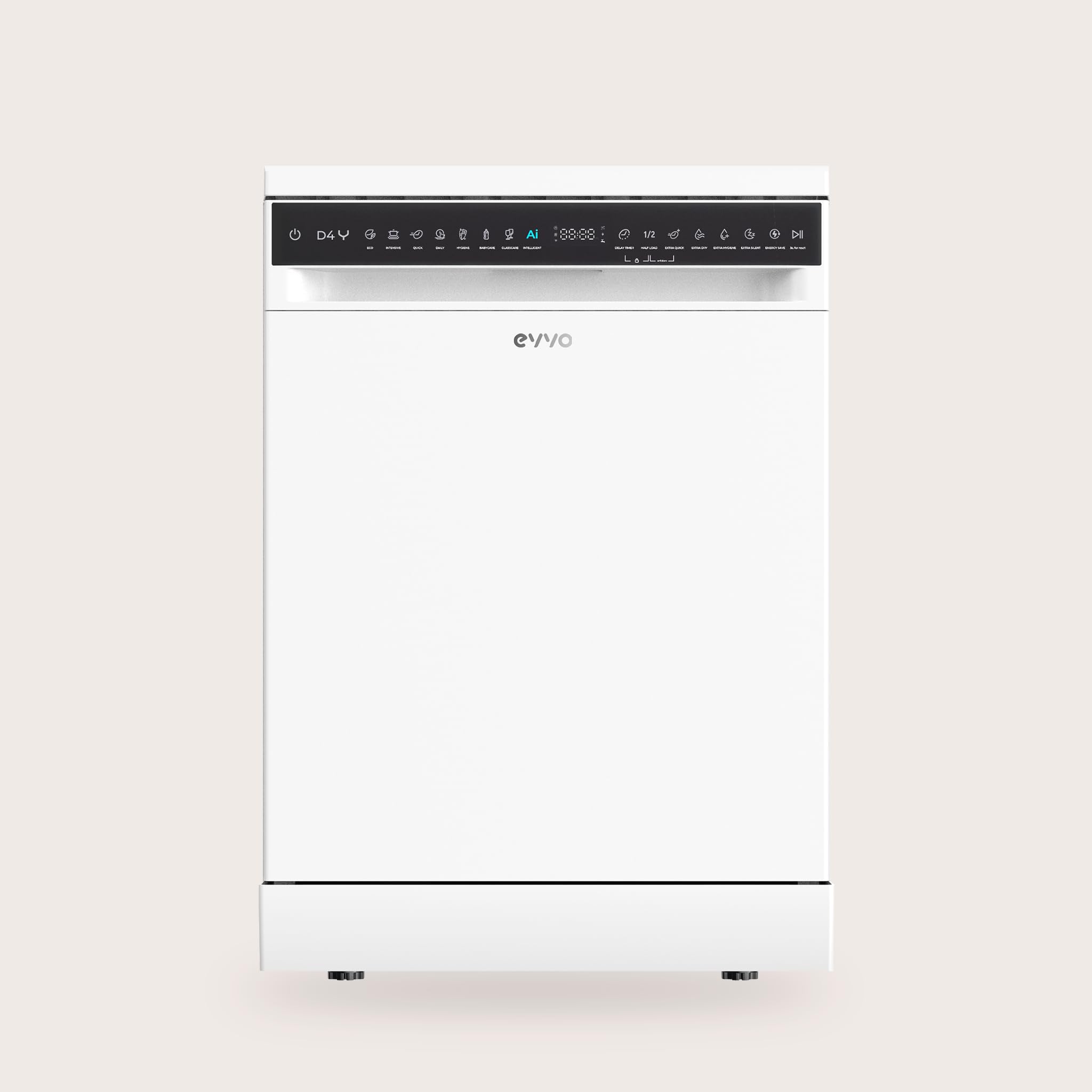 Lavavajillas EVVO D4Y, 16 Cubiertos, 8 Programas, Extra Silent, Extra Hygiene, Turbo, Secado Extra, Inicio Diferido, 47 dB, Clase C, Libre Instalación 60 cm, Color Blanco