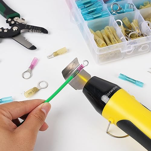 520PCS Marine Grade Heat Shrink Wire Connectors with Heat Gun, Amliber Waterproof Crimp Connectors of Tinned Red Copper, AWG 22-10 Insulated Ring Fork Spade Butt Splice Connectors - Thumbnail 7