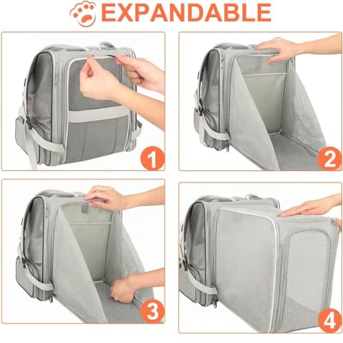 Image of Cat Backpack Carrier Expandable Pet Carrier Backpack for Small Medium Cats Fit Up to 18 Lbs, Foldable Puppy Backpack Carrier for Travel, Hiking (Expendable Grey, 32 inch L x 28 inch W X 43 inch H)