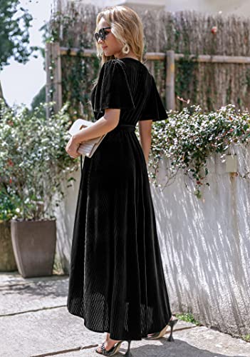 Image of BerryGo Women's Velvet V Neck Wrap Semi Formal Dress Cocktail Party Maxi Dress for Wedding Guest