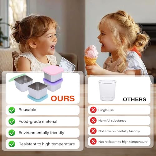 Image of 4 Pack Stainless Steel Snack Containers, 6oz Snack Box with Silicone Lids,Stackable Portable Small Food Storage Container for Picnic,Travel,School,Office,and Daycare