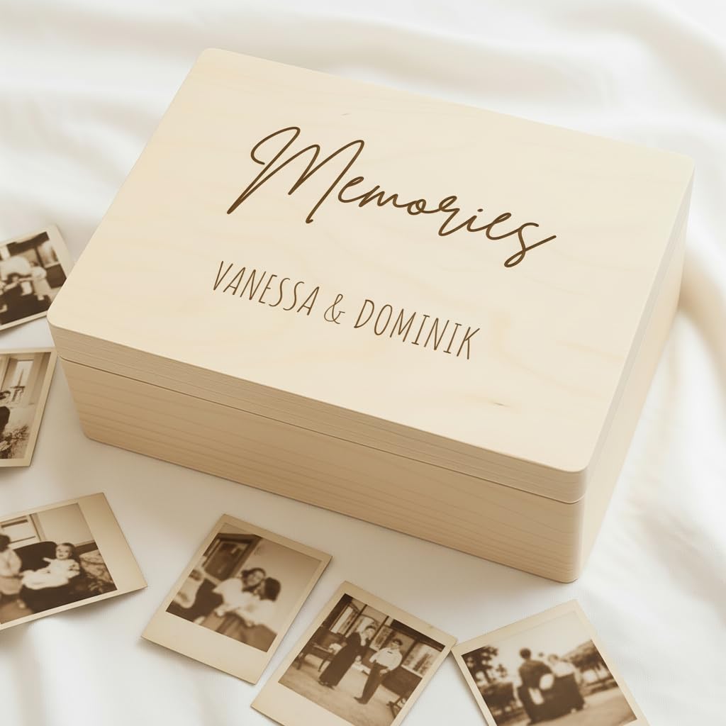 Bärenfreunde - Personalisierte Erinnerungsbox mit Spezial-Druck - Erinnerungsbox Holz als Geburt Geschenk, Hochzeit Geschenk, Führerschein Geschenk, Dankeschön (Memories, S | Klappdeckel)