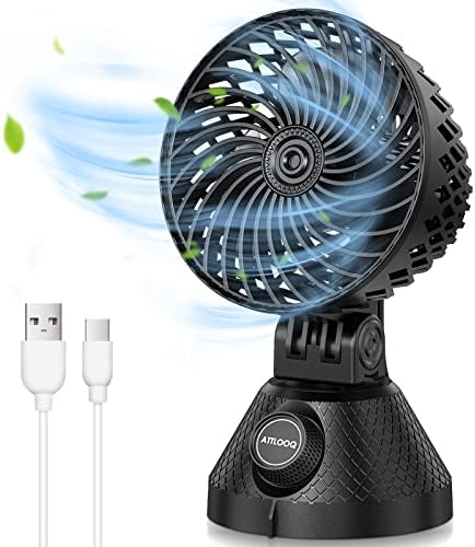 ATTLOOQ USB Desk Fan, Small Portable Desktop Personal Fan 3 Speeds Strong Airflow, Adjustable Tilt Automatic Swing Cooling Fan, Quiet Small Desk Fan for Home Office Bedroom Indoor