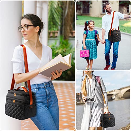 Bagsprite Large Lunch Bag For Women Men, Double Deck Lunch Box With Ice Pack, Insulated Lunch Bag Women For Work, Leakproof Cooler Tote Bags, Thermal Kids Lunch Box For School,Black #TOP4