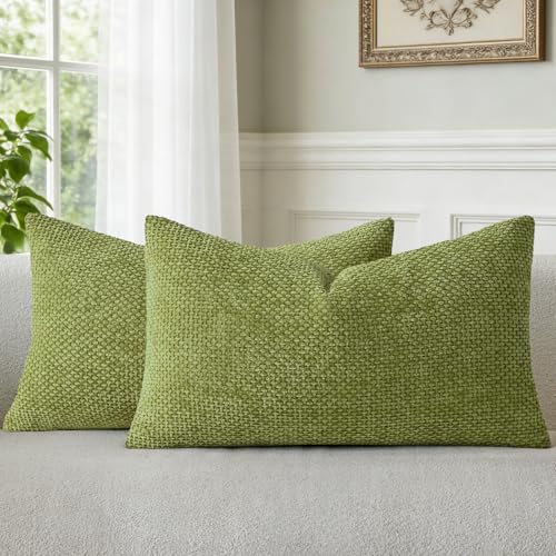 a moment Forest Green Chenille Throw Pillow Covers 12x20 Inch Pack of 2 Modern Decorative Throw Pillow Covers Farmhouse Cross Covers Home Decor for Sofa Bedroom Living Room