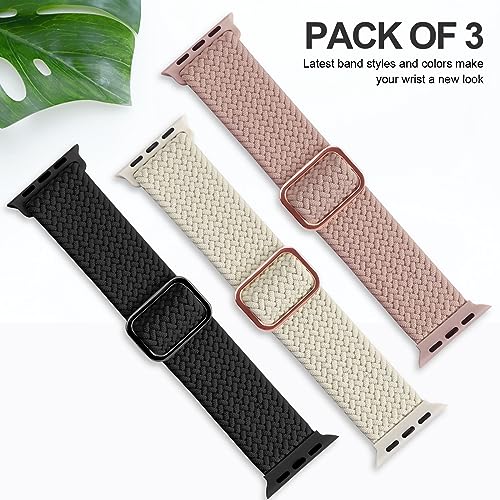 Image of Stretchy Nylon Solo Loop Bands Compatible with Apple Watch 38mm /40mm /41mm /42mm for Series 10, Adjustable Braided Sport Elastics Women Men Strap for iWatch Series 10-1 SE, 3 Pack AO