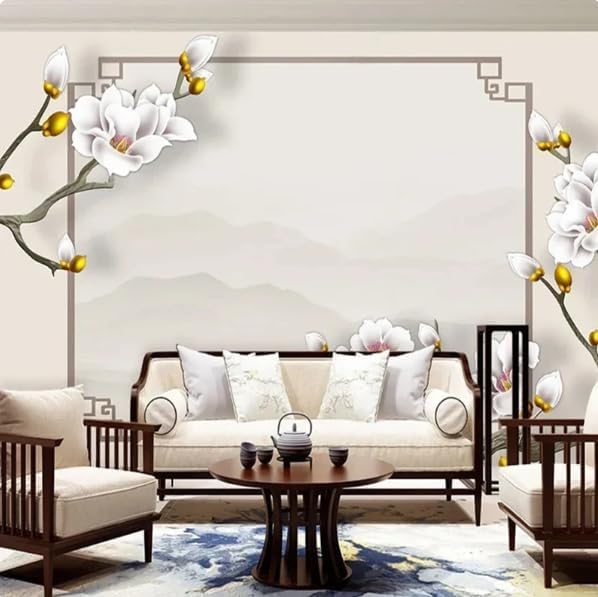 Papier peint 3d fleur blanche en soie gaufrée 150x105 cm pour salon et chambre moderne