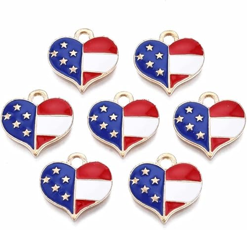 DanLingJewelry 50 dijes de corazón con bandera estadounidense esmaltada patriótica para hacer joyas manualidades
