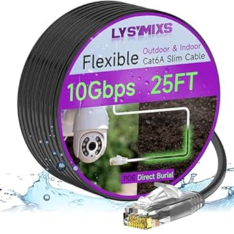 Amazon.com: Lysymixs Cat6a Slim Ethernet Patch Cable 25ft Outdoor ...