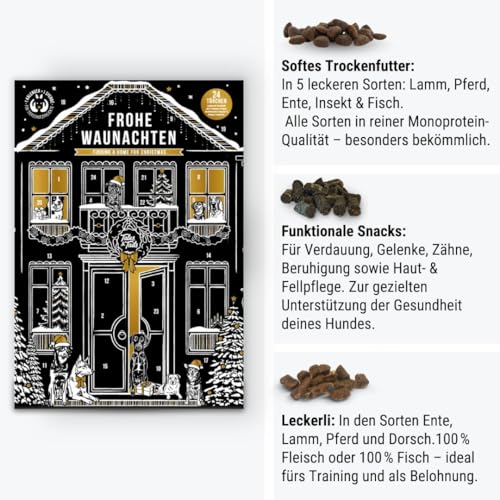 Tales & Tails Adventskalender für Hunde 24 Türchen - perfekt für eure Bindung in der Vorweihnachtszeit - Leckerli, softes Trockenfutter, funktionale Snacks