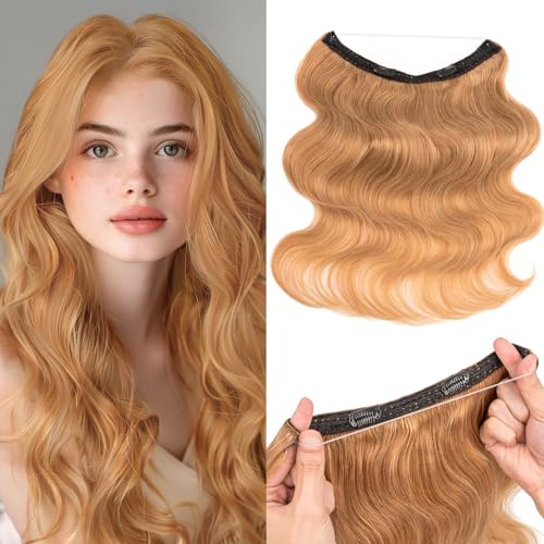Prokyvity Wire Hair Extensions Real Human Hair,Wire Hair Extension 100% Human Hair,Clip in Extensions,Wavy 27 Dark Blonde 14inch/60g