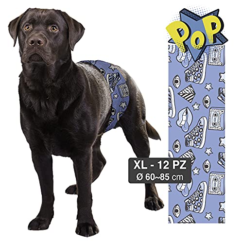 Croci Dog Nappy Pop - Saugtuch für Rüden, Größe XL - Ø 60-85 cm, hygienische Hundepipiwindelhose, Verstellbarer Klebeverschluss, 12 STK