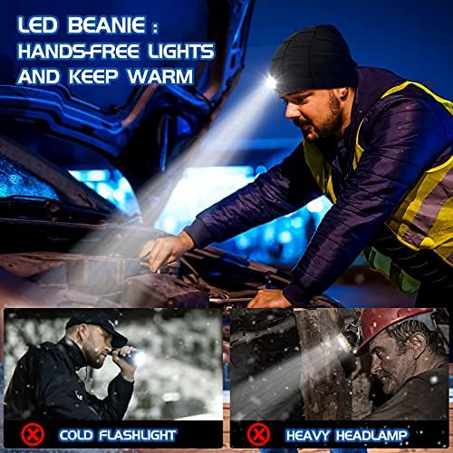 Mens Gifts Hat Beanie with Light - Christmas Stocking Fillers for Dad Hat with LED Light Running Fishing Cycling Gifts for Men Women Bright Head Torch Hat with Light Rechargeable Secret Santa Gifts