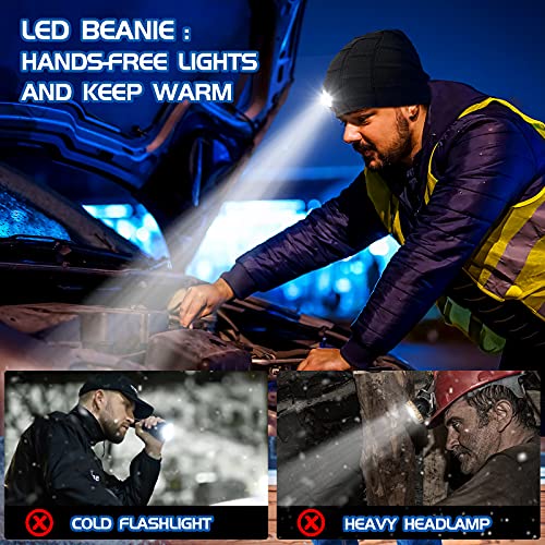 Led Beanie With Light Gifts For Men: Valentines Day Gifts For Him Birthday Gift For Dad Grandpa Husband Brother Boyfriend Him Adult Teens - Soft Warm Headlamp Hat For Camping Fishing Hunting Black #TOP3