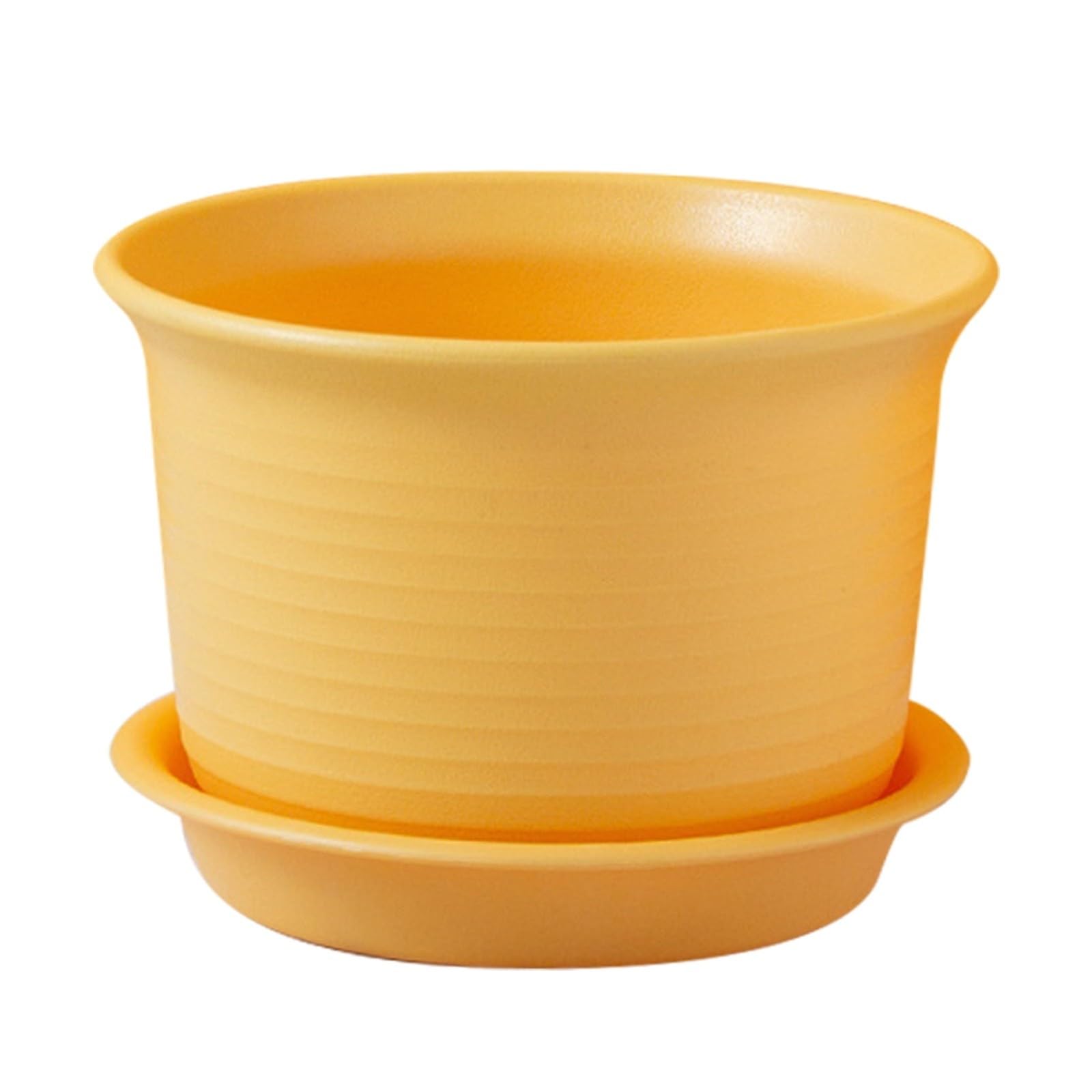 Plastic Plant Pots, Large Self Watering Plant Pots Indoor with Drainage Holes and Saucers, Flower Pots, Modern Decorative Windowsill Planter Pot for Garden (Yellow-18CM)