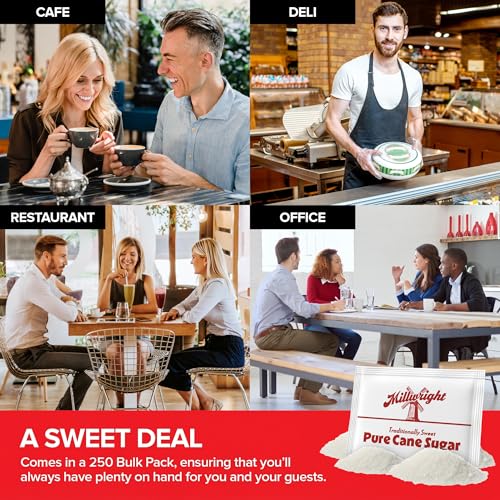 Image of Bulk Sugar Packets, 250 Count - Individual Servings of White Sugar Packets for Coffee and Tea, Granulated Sugar Packs Great for Restaurants, Coffee Shops, Offices, Schools, and More
