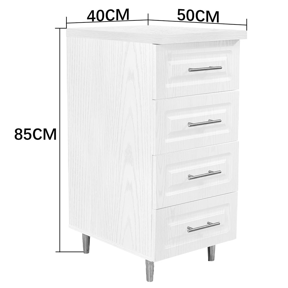 Shally Dogan Cassettiera Mobile Base per Cucina con 4 Cassetti Design Boiserie, Mobiletto Componibile con Struttura in Legno Solida e Resistente, Organizer 40 x 50 x 85H cm (Bianco Frassinato)