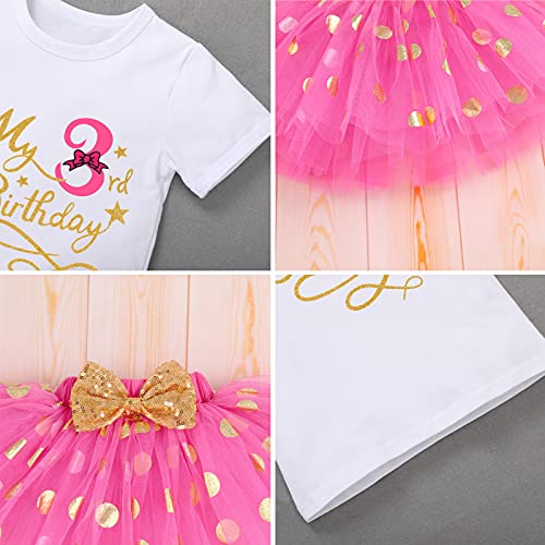 Newborn Infant Toddler It's My 1/2 /1St /2Nd/3Rd Birthday 4 Piece Outfits For Baby Girl First Birthday Cake Smash Romper Bodysuit Formal Set Princess Christening Dance Gown Hot Pink-3Rd 3T #TOP5