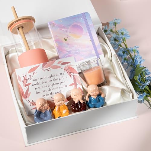 Image of Rarejoy Set Of 5 Gift Silicon Sipper+ Cute Budha Monks+ Scented Candle+ Diary+Greeting Card, Valentine Gift For Girlfriend, Birthday Gift For Women, Gift For Her, Anniversary Gift For Wife, 30 Pages