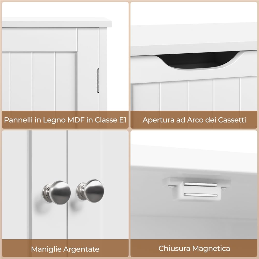 Yaheetech Mobile da Bagno con 4 Cassetti Mobiletto Portaoggetti Moderno con 2 Ante Armadietto Bagno Bianco Moderno Ripiano Regolabile 81 cm × 30 cm × 83 cm