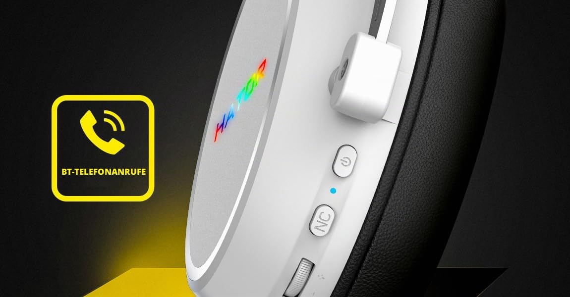 HATOR Hypergang 3 Wireless Gaming-Headset – Hi-Res Audio, Hybrid ANC, 45h Akku, Spatial Audio, Bluetooth & 2.4GHz, abnehmbares Mikrofon, RGB, Head Tracking, SyncHUB App – Schwarz