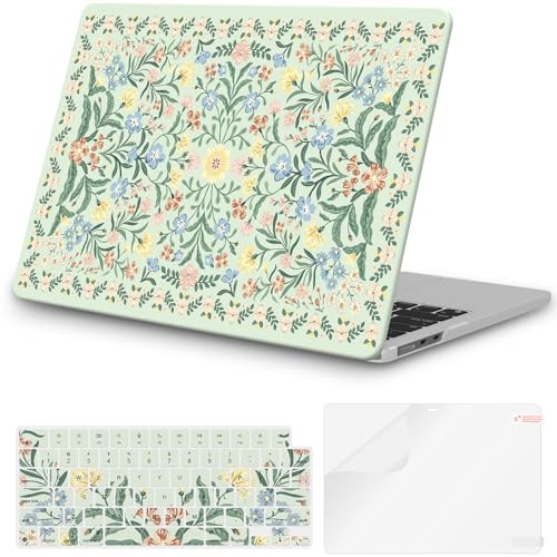 Coque MacBook Air 13 M3 Anti-Rayures Coque Rigide Fine Motif Floral Vert