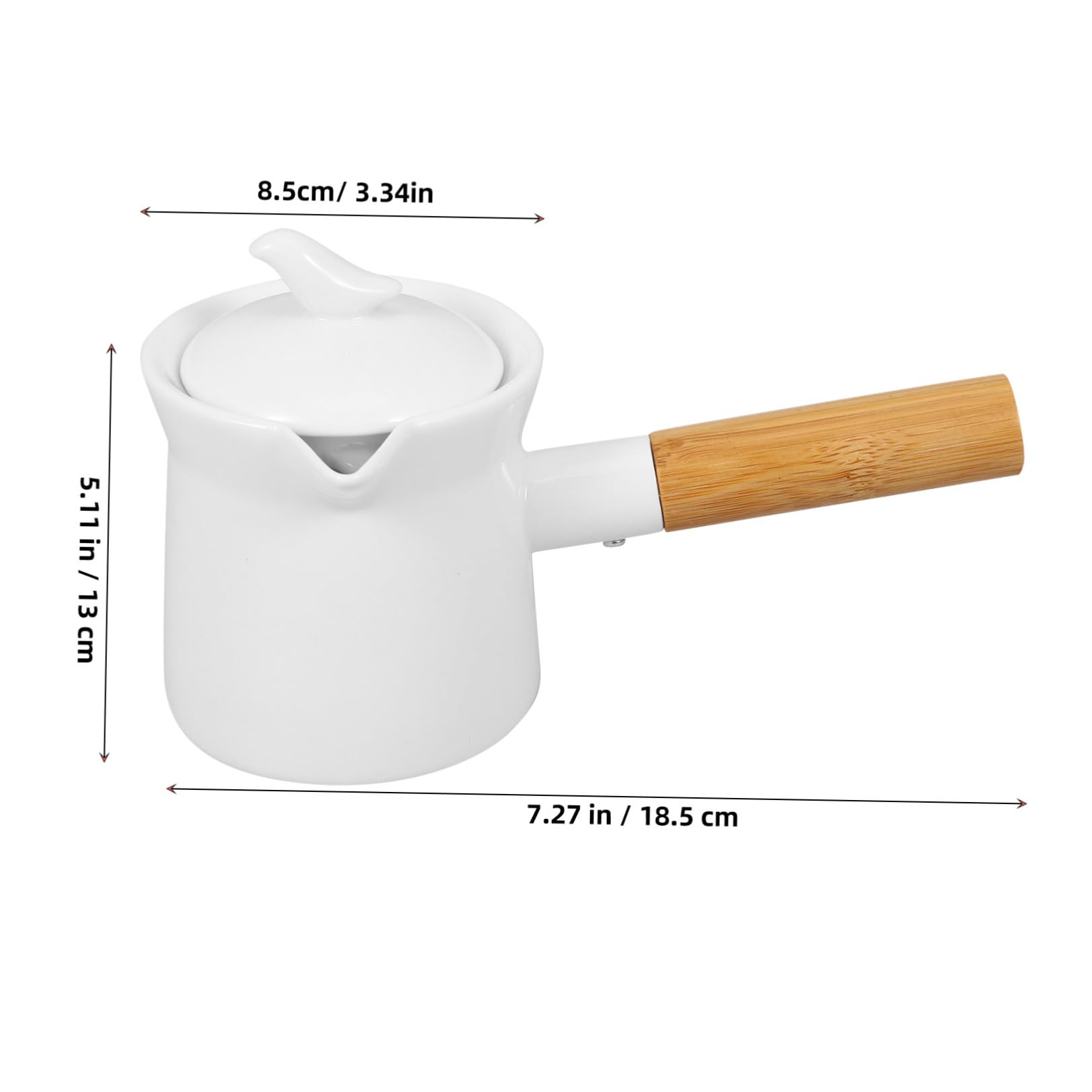 Didiseaon Pentola Mini Casseruola Antiaderente in Ceramica Bianca da 350ml per Latte Manico in Legno per Riscaldare Salse e Adatta a Lavastoviglie