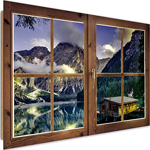 Quadro Decorativo 3D Finestra 90x60 cm 1 pezzo Stampa Murale Fotografia Decorazione da parete Immagini Moderni per Soggiorno Camera da Letto Ufficio Montagne Multicolore