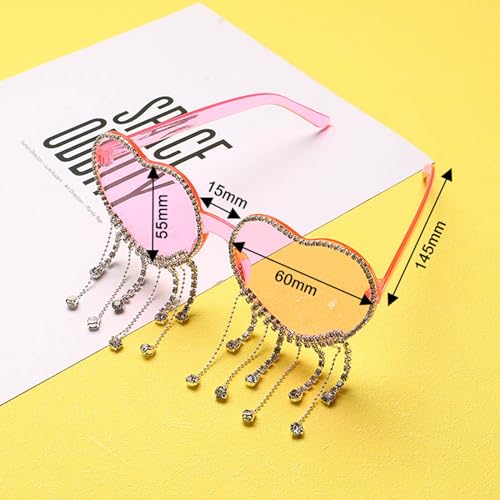 Bachelorette Party Tassel Heart Sunglasses, Pink Heart Tassel Glasses for Women Gril Kids Funny Bachelorette Wedding Disco Party Gift Accessories Supplies3