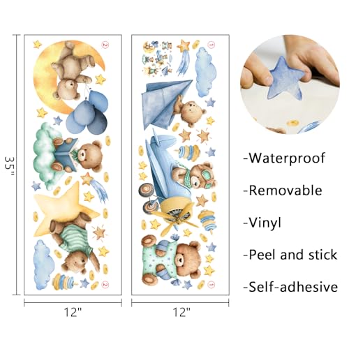 Vinilos decorativos para pared con diseño de oso y avión azul miniatura 2