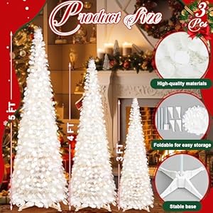 Leyndo 3 Pcs 3, 4, 5 Ft Collapsible Artificial Valentine‘s Day Tree Pencil Pop up Christmas Tree Tinsel Skinny White Sequined Christmas Decoration for Home Fireplace Leyndo 3 Pcs 3 4 5 Ft Collapsible Artificial Valentines Day Tree Pencil Pop up Christmas Tree Tinsel Skinny White Sequined Christmas Decoration for Home Fireplace