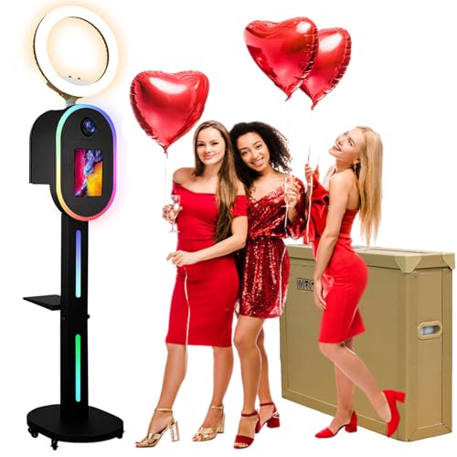 Image of Photo Booth for iPad 10.2 inch 10.9 inch 11 inch 12.9 inch 13 inch for Camera Dualuse Selfie Station Shell Stand APP Control RGB Ring Light Music Sync Light Box Photobooth Machine with Honeycomb Boxes for Rental