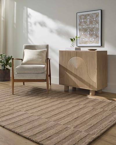 Tapete beige 8' x 10' de lana para sala y dormitorio miniatura 2