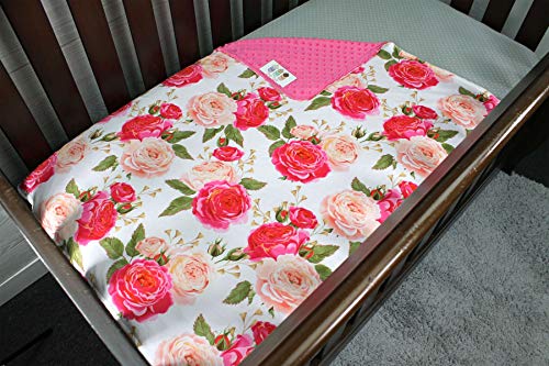 Image of Top Tots Baby Blanket - Hot Pink on White Roses