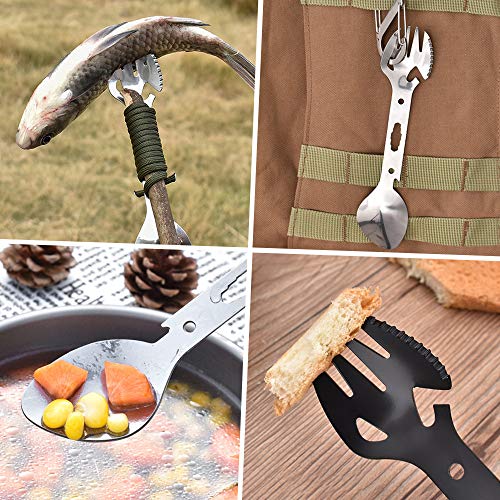 Sporks ao ar livre, Andoer 6 PCS Multifuncionais para camping Sporks de aço inoxidável Funcional ao