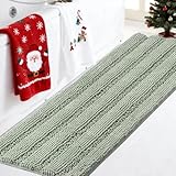 Turquoize Sage Green Bathroom Rugs Runner Extra Long 47 x 17 Large Bath Mat Plush Shaggy Chenille Bathroom Rug Non-Slip Bath Rug Runner Extra Soft & Absorbent Thick Floor Mats, Machine Washable, Sage