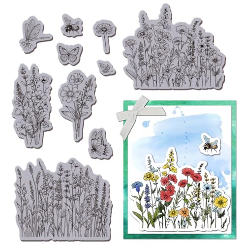GLOBLELAND Wildblumen Cling Stamps Schmetterling Haftstempel