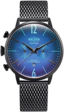 Welder Moody Stainless Steel Black Mesh Dual Time Watch with Date 45mm