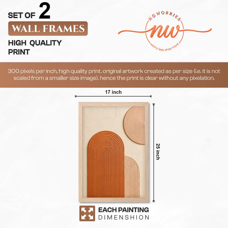 Image of NoWorries Abstract Arch Wall Painting Set of 2 with Frame | Terracotta Beige Geometric Texture Artwork, Modern Minimal Boho Wall Decor for Living Room, Bedroom, Office and Home Decoration (Art-9, 17x25inch)