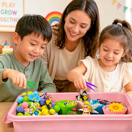 Cinrobiye 197 Pcs Butterfly Sensory Bin Fillers Set with Storage Box, Floral Garden Fairy Theme Decorations, Nature Inspired Materials for Picnic Sensory Bins, Spring Summer Home Activities - Image 7