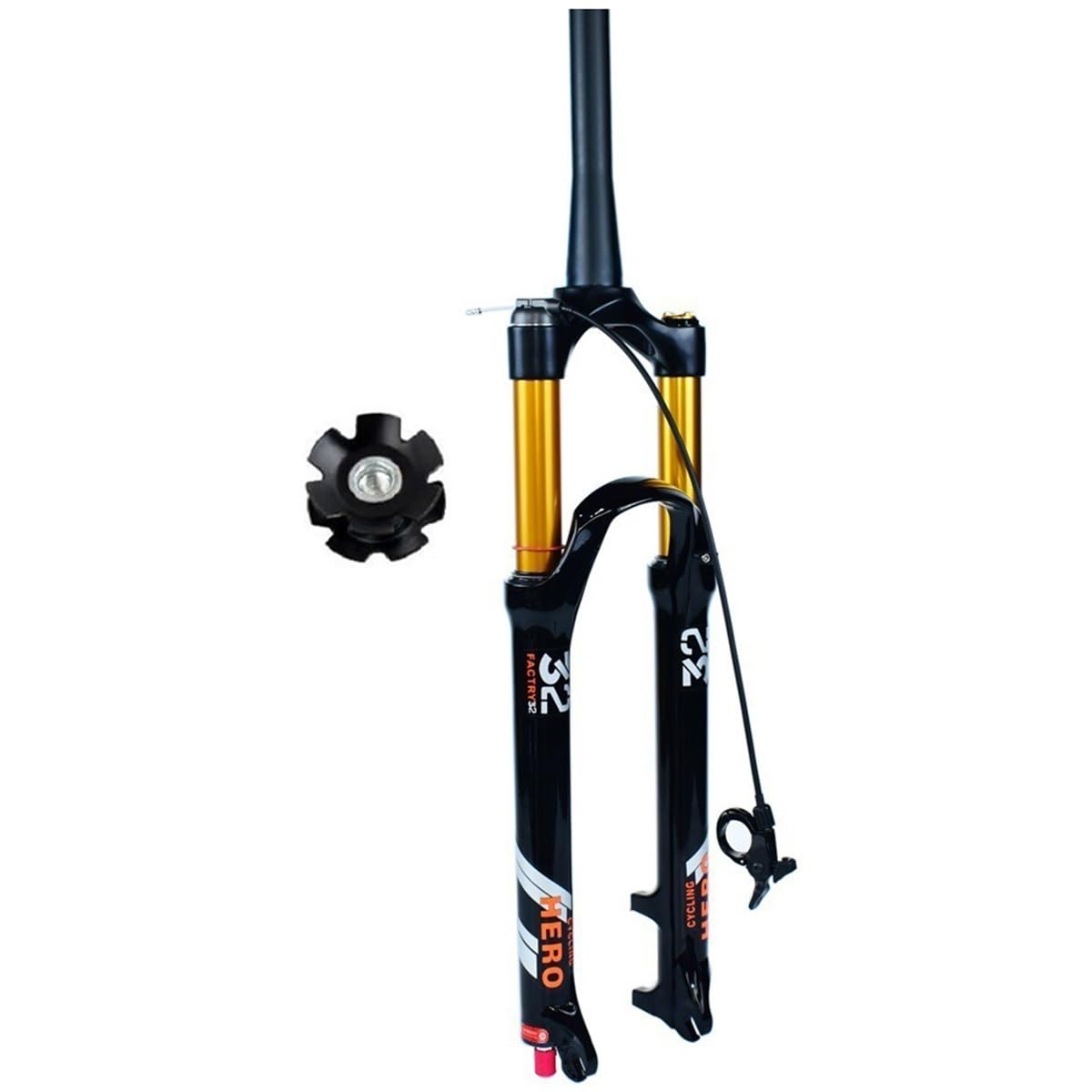 Horquilla Delantera Ultraligera para Bicicleta de montaña de 26, 27,5 y 29 Pulgadas, Fabricada en aleación de magnesio, con Perfil cónico, Recorrido de 1-1/2", Eje pasante QR de 14