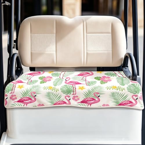 ORIGACH Flamingo & Leaves Golf Cart Seat Covers, 51x31inch