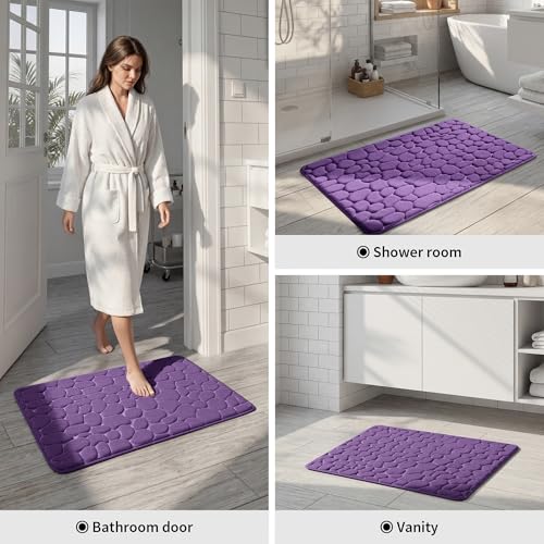 YIHOUSE Memory Foam Bath Mat Cobblestone Bathroom Rugs Super Water Absorbent Bath Mats for Bathroom Machine Washable Bath Rugs(17 x 24,Eggplant) - image 7