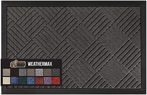 Gorilla Grip Waterproof All-Season WeatherMax Doormat, 47x35, Durable Natural Rubber, Stain and Fade Resistant, Low Profile, Indoor Outdoor Door Mats, Easy Clean Patio Entrance Mat, Gray Diamond